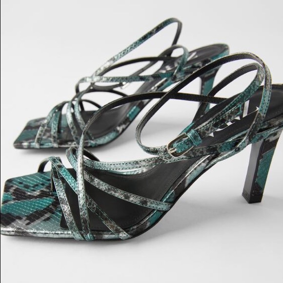 ZARA SNAKESKIN PRINT LEATHER HIGH-HEEL SANDALS WITH SQUARE TOES Size 6.5… - Picture 2 of 9